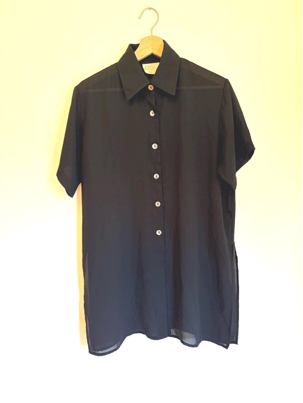 Vintage Black Sheer Button Front Blouse La Palapa USA 1990s Women’s Top